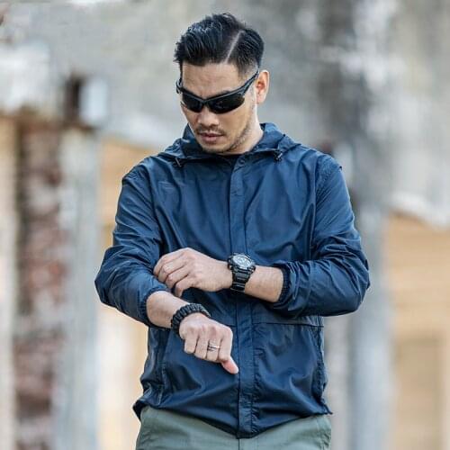 Outdoor Men Summer Trekking Camping Sports Skin Clothes Portable Lightweight Breathable UV Soft Sunscreen Hooded Windbreaker