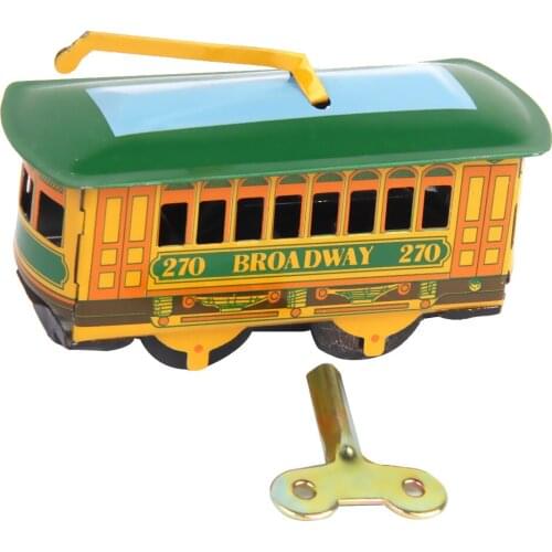 Vintage Tram Trolley Streetcar Tin Toy Collectible Gift with Wind Up Key
