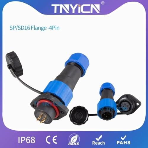 Waterproof Connector IP68 SP/SD16 Flange-4 Pin Panel Mount Cable Connectors Wire Connectors Set Dad Mom Led Plug and Socket