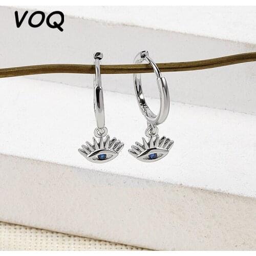 VOQ 925 Sterling Silver Lovely Blue Eyes Earrings for Women Zircon Charms Simple Ear Jewelry Gifts