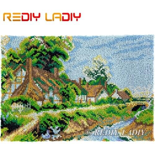 Latch Hook Rug Spring Country Plush Tapestry Kits DIY Carpet Rug Chunky Yarn Arts & Crafts Crochet Floor Mat Home Decor 85*59cm