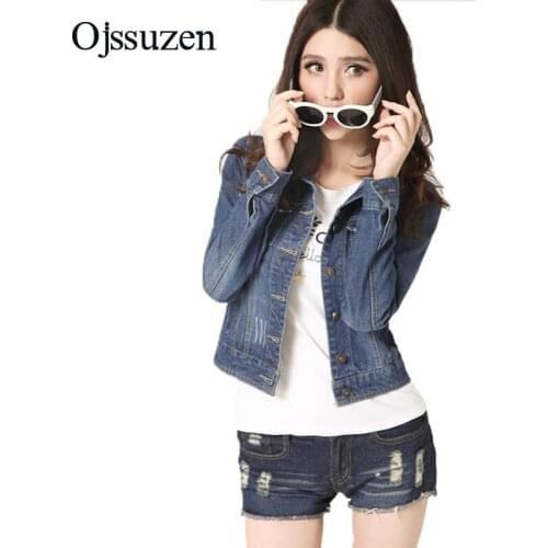 S-4XL Plus Size Short Denim Womens Jackets Long Sleeve Coats Spring Female Jeans Jacket Outerwear Ladies Basic Jeans Coat