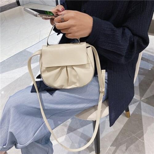 Women Handbag Ladies Shoulder Bag Girl Simple Personalized Ruched Decoration Adjustable Shoulder Strap Crossbody Messenger Bag