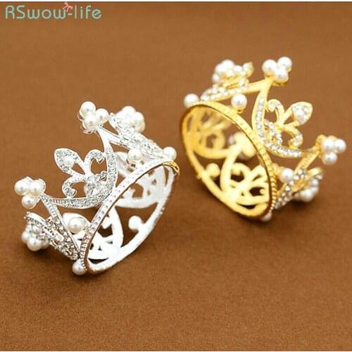 2pcs Children Round Cake Crown Gift Baking Decoration Accessories Birthday Alloy Pearl Headwear Gold Silver Wedding Decor Party