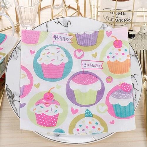 20Pcs/Pack Cup Cake Table Decoupage Paper Napkins Green Plants Napkin Paper Tissue for Kids Birthday Party Supplies Wholesale