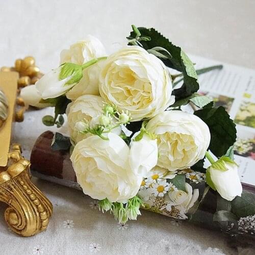 30cm rose multicolor artificial bouquet 5 big head roses cheap fake flowers for family wedding decoration indoor