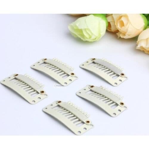 50pcs Blonde hair snap clips 9 teeth clip in on weft for extensions U Shape weave toupee wig closure styling tools