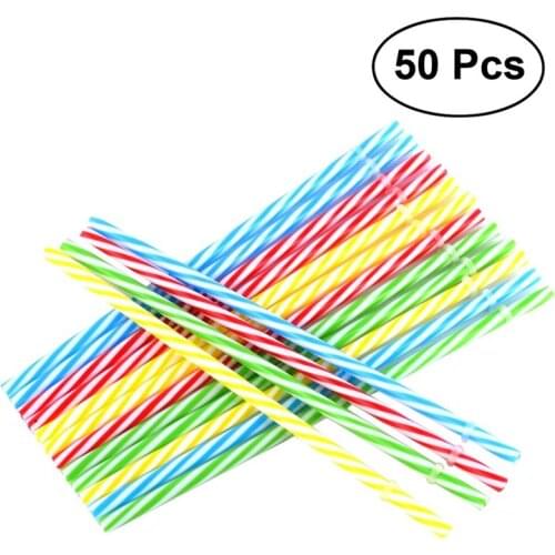50pcs Two Colors Thread Pattern Reusable Plastic Thick Drinking Straws Mason Jar Straws (Mixed Colors)