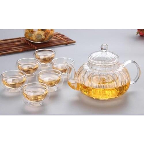600ml Striped Glass Teapot Glass Cup Set Heat-resistant Glass Teapot Set Office Glass Tea Tools