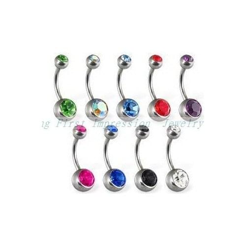 Free Shipping Navel Piercing Hot Sale Double Gem belly ring Jewelry Body piercing for women Mixed style wholesale Nave ring