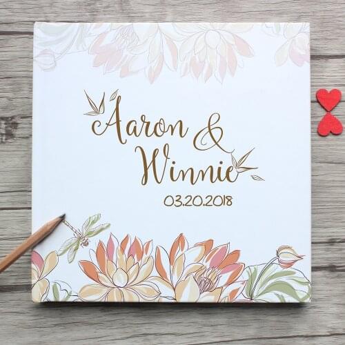 Boho White Wedding Guest Book Gray Wedding Guestbook Customized Calligraphy Name Date Photo Album Wedding Gift for Couple