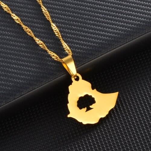 Anniyo Ethiopian Oromia Map Pendant Chains for Women Girls Oromo Jewelry Gifts #038821