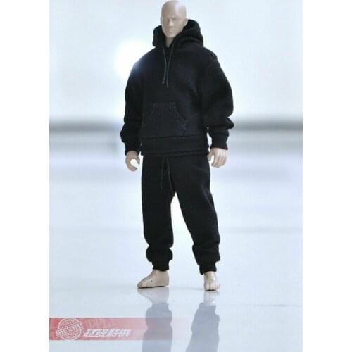 1/12 Black Hoodie Coat Pants T-shirt Clothes Set Fit 6" DAM Male Action Figure Body Toys