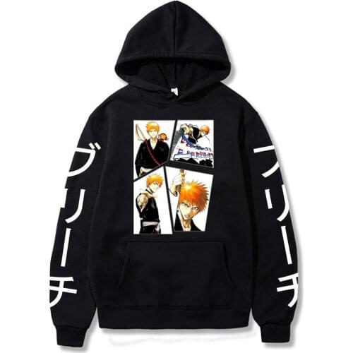 Hot Anime Bleach Kurosaki Ichigo Print Clothes Hip-Hop High Street Sweatshirts Hoodie