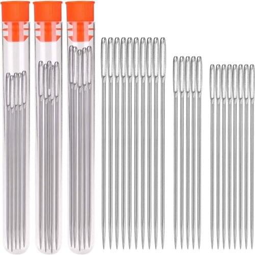 KAOBUY 23 PCS Large Eye Stitching Needles - 3 Sizes Stitching Needles, Big Eye Hand Sewing Needles With Needle Storage Tube
