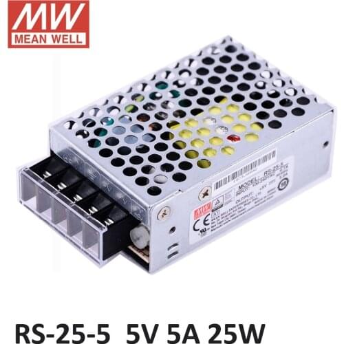 Ac dc power source 5V 5A 25W Original Meanwell Switch Power Supply RS-25-5 Miniature size 300VAC input surge SMPS PSU 5V DC