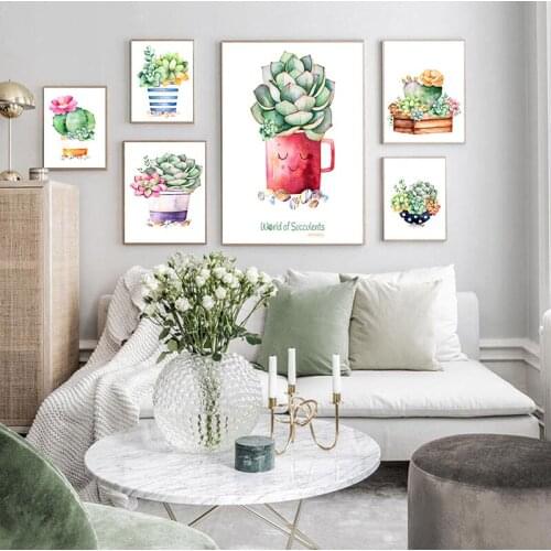 Cactus Succulent Plant Canvas Painting Nordic Poster Wall Art Prints Watercolor Wall Pictures For Living Room Decor Unframed
