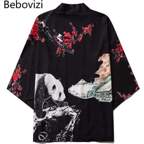 Bebovizi Fashion Style Flowers Print Kimono Shirt Casual Women Cardigan Japanese Harajuku Streetwear Kawaii Panda Tradition Top