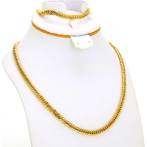 JHplated Africa Bracelet And Necklace Set Men/women Chain Jewelry Gold Color Dubai best gift for girl