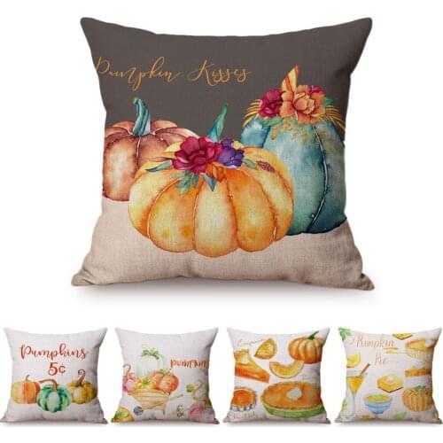 Colorful Pumpkin Watercolor Design Thanksgiving Sofa Decorative Throw Pillow Case Festival Party Decoration Linen Cushion Cover