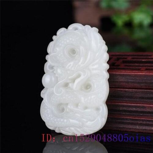 White Jade Dragon Pendant Men Gifts Amulet Necklace Charm Fashion Women Jadeite Jewelry Chinese Natural Carved