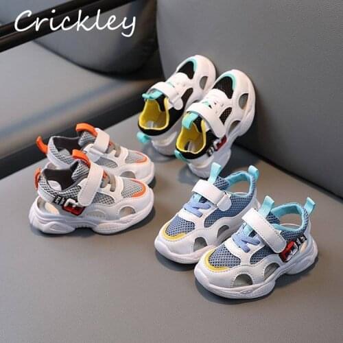 Summer Baby Half Sandals Pu Leather Toddler Sneakers Hollow Out Mesh Sneakers For Boys Girls Soft Sole Breathable Kids Shoes