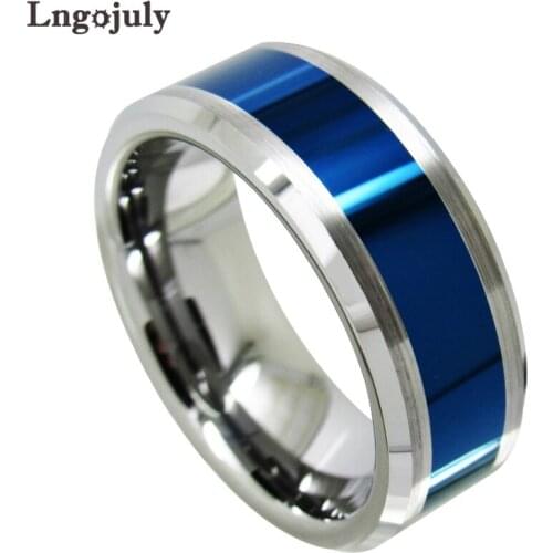 Hot Sale 8MM Men Tungsten Carbide Rings Engagement Wedding Band For Male Blue Electroplating Ring Jewelry Accessories Gift