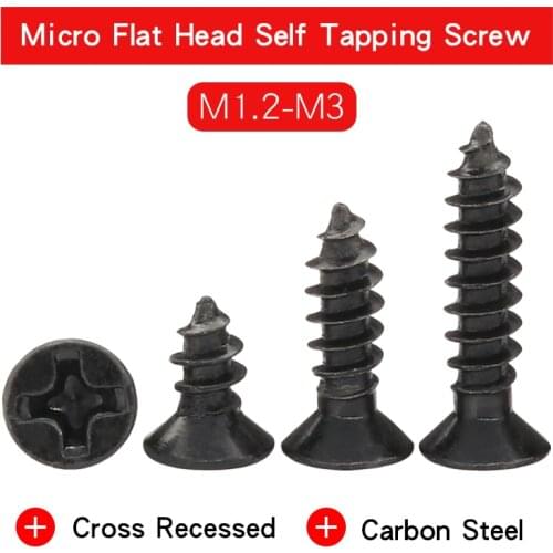 Mini Countersunk Head Self Tapping Screw M1.2 M1.4 M1.7 M2 M2.3 M2.6 M3 Blackening Carbon Steel Phillips Screw For Electronic