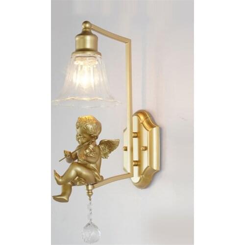 Nordic resin Baby angel wall lamps bathroom mirror headlight bedroom bedside lamp American living room aisle glass sconces light