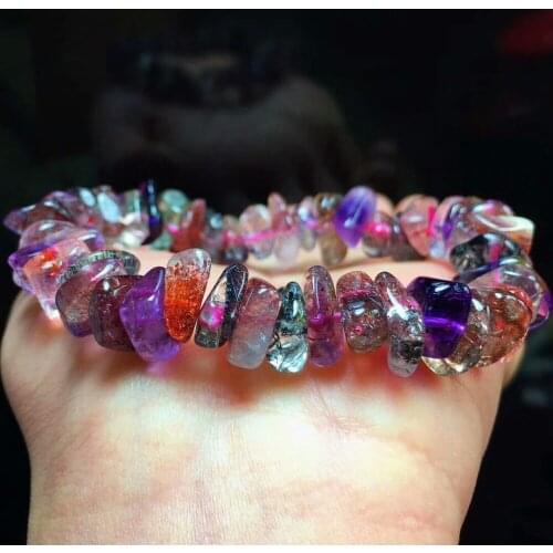 Genuine Natural Super Seven Lepidocrocite Quartz Crystal Irregular Beads Bracelet Beads Stretch Crystal Healing Stone AAAAA