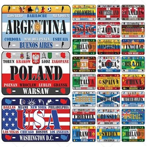 Country Name Metal Sign Iconic Group Representing The Country National Flag All Over The World Capital Wall Poster Art Decor
