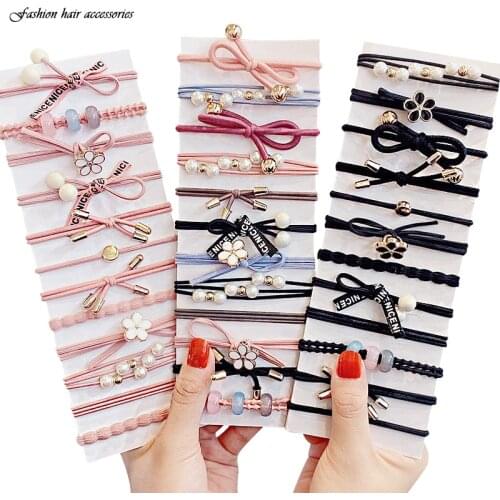 New 5/8 PCS/Set Fashion Girls Sweet Hair Rope Elegant Flower Bow Elastic Hair Accessories Pearls Hair Band Rubber Bands Headwear