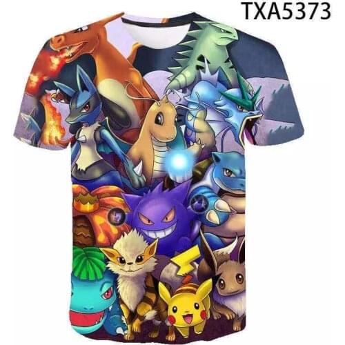 Pokemon Pikachu 2021 New 3D Pokémon T Shirt Boy Girl Cartoon Fashion Hip-hop Clothing Summer Child Baby Short Sleeve