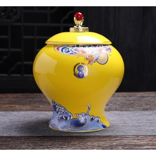 Palace Style Painted Ceramic Storage Jar Desktop Decoration Large Sealed Storage Jar Candy Coffee Bean Tea Tin Home Decoration