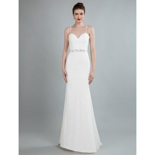 Simple Wedding Dress Sheath Sweetheart Neck Long Sleeves Beaded Bridal Dresses With Train