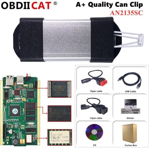 Hot Sell Can Clip Real Gold Edge With NEC Relay Full Chip CYPRESS AN2135SC V206 A+ Chip Interface OBD2 Diagnostic Tool