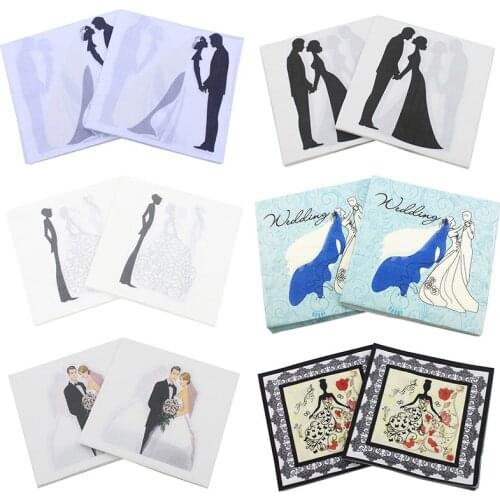 20pcs/lot Lovely Couple Printed Birthday Decoupage Paper Napkins Serviette Towel for Wedding Engagement Valentines Day Party