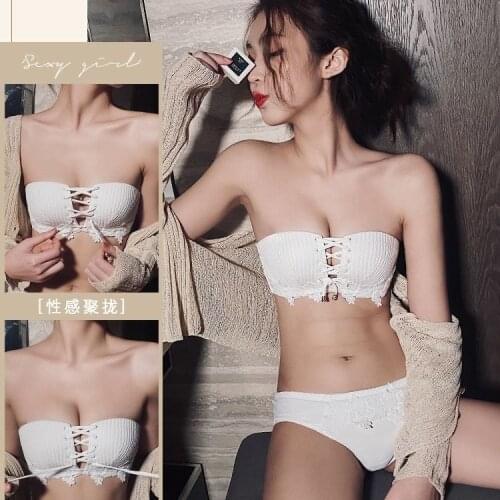 Sexy strapless lingerie women non-slip small chest gathered without steel circle student girl strap bra one-piece suit lingerie