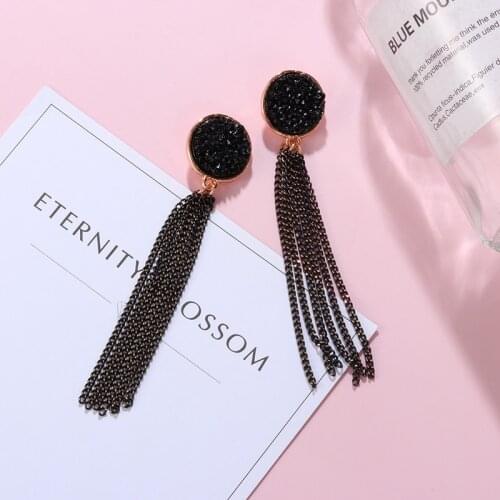 2020 Korean Version Of The New Retro Black Tassel Round Cute Arc Geometric Pendant Gold Earrings Fashion Jewelry