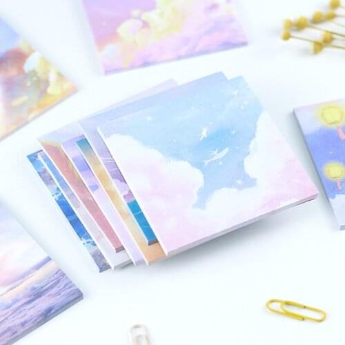 90sheets Creative Memo Diy Hand Account Notes Beautiful Oil Painting Student Starry Sky Ins Sticky Notes Cute Stationery