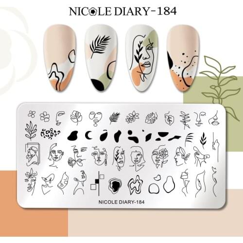 NICOLE DIARY Abstract Face Design Stamp Plates Young Girl Leaf Flower Nail Art Stamping Template Printing Stencil Image Tool