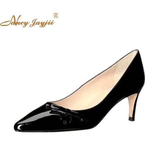 Woman shoes Lady Pumps Black Solid Patent Leather Basic Butterfly-kont Sweet Super high thin heels Zipper Pointed Toe Brand 2021