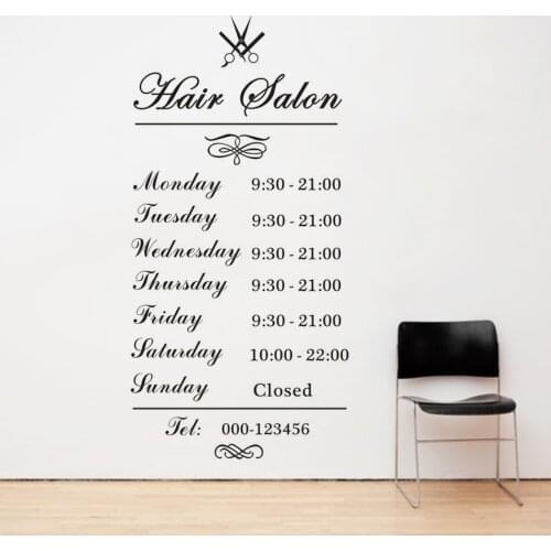Hair Salon Window Vinyl Decals Custom Work Hours Wall Sticker Personalized Business Hours Sign Poster Hair Salon Décor AZ770