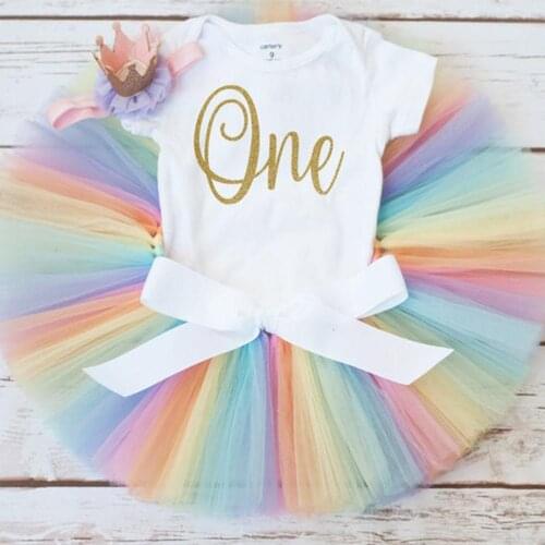 1 Year Baby Girl Tutu Outfit 1st First Birthday Party Outfits Toddler Infant Cake Smash Photo Props Set 21 Colors Option