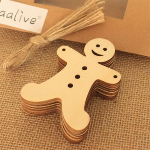 10pcs/pack Wooden Christmas Gingerbread Man DIY Painted Craft Kids Christmas Hanging Tag Ornaments Xmas Tree Pendant Navidad
