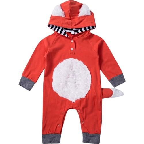 2020 New Fall Autumn 0-24M Tollder Baby Boy Girl Fox Costume Hooded 3D Ears Fluffy Belly Tail Long Sleeve Romper Clothes Outfit