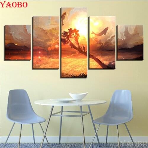 5d Diy Diamond Painting Cross Stitch 5 Pcs Colorful Sky Diamond Embroidery Full Square round Diamond Mosaic Modern Wall art