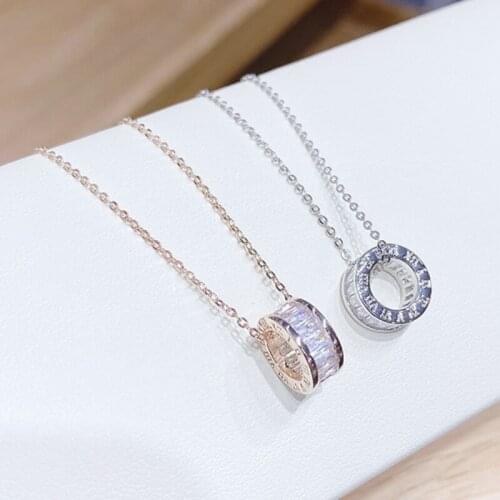 BOTU 2021 New Style Fashion Short Necklace Necklace Circle Inlaid Zircon Rose Gold Pendant Female Accessories for Women
