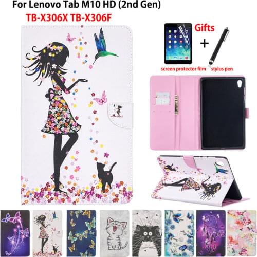Case For Lenovo Tab M10 HD 2nd Gen TB-X306F TB-X306X 10.1" Cover Funda Tablet Fashion Girl Cat Flip Shell Capa Coque +Gift