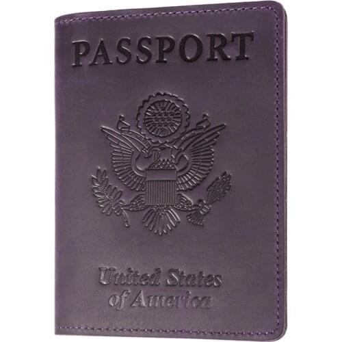American RFID Blocking Genuine Leather Passport Case Cover Holder Travel Wallet 59550 Genuine Crazy Horse Leather for Men